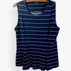 Ann Taylor Dark Blue and White Sleeveless Top Nautical Fitted Peplum